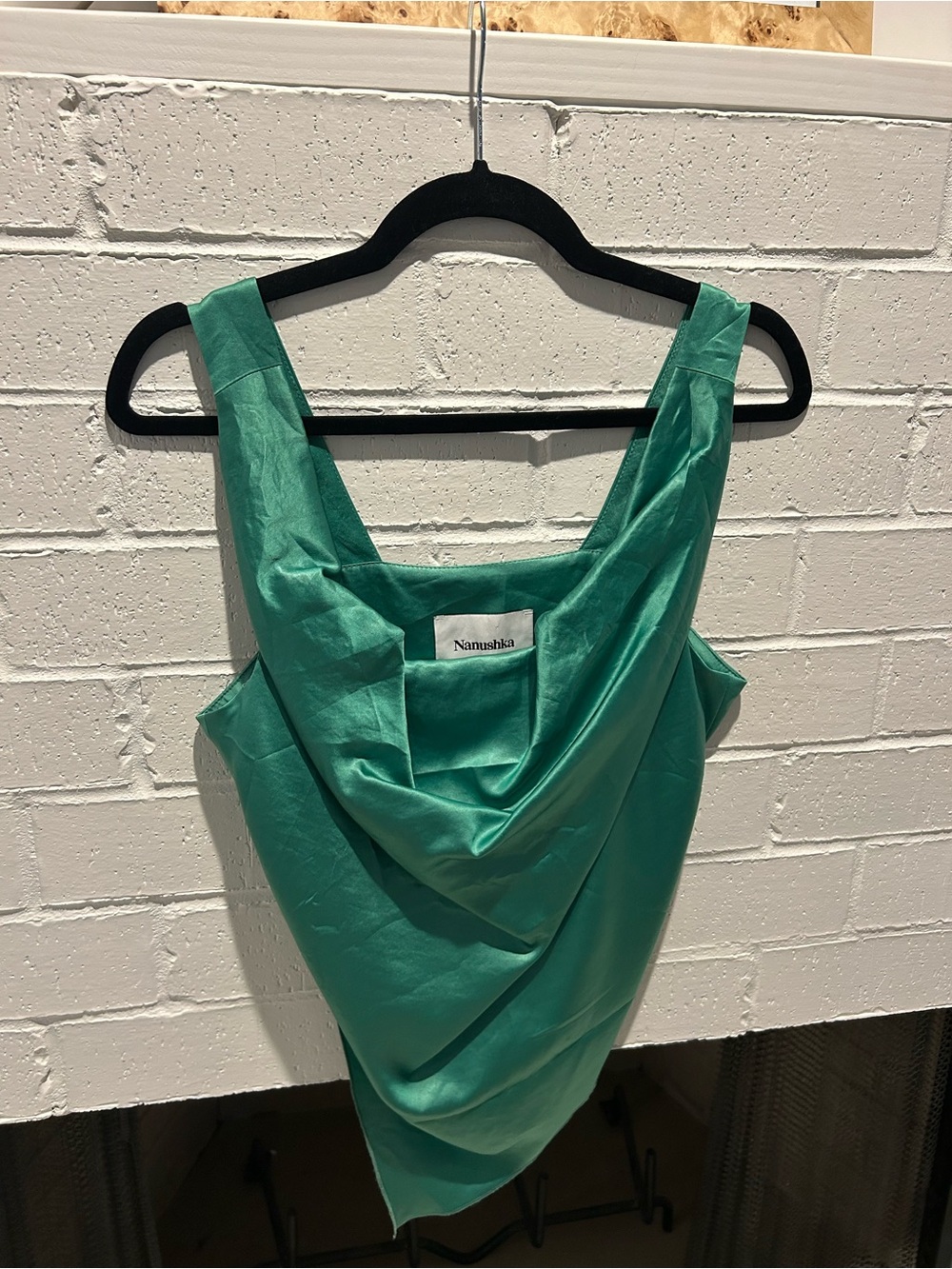 Nanushka Teal Cowl Neck Satin Camisole